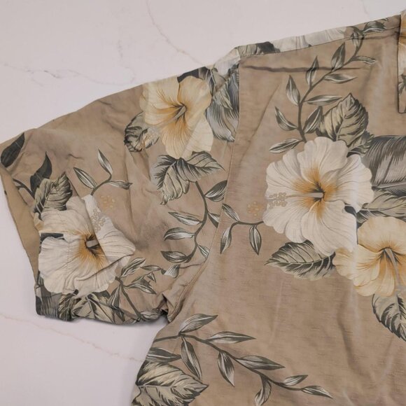 Jamaica Jaxx 100% Silk Sz XL Men's Tan AOP Floral Button Up Casual Hawaiian - Picture 8 of 10